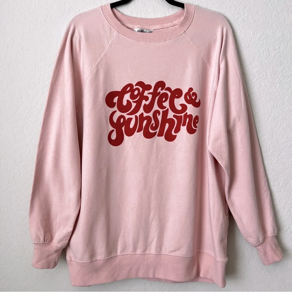 WILDFOX Coffee & Sunshine Pullover Lightweight Sweatshirt Pink M - Picture 2 of 6